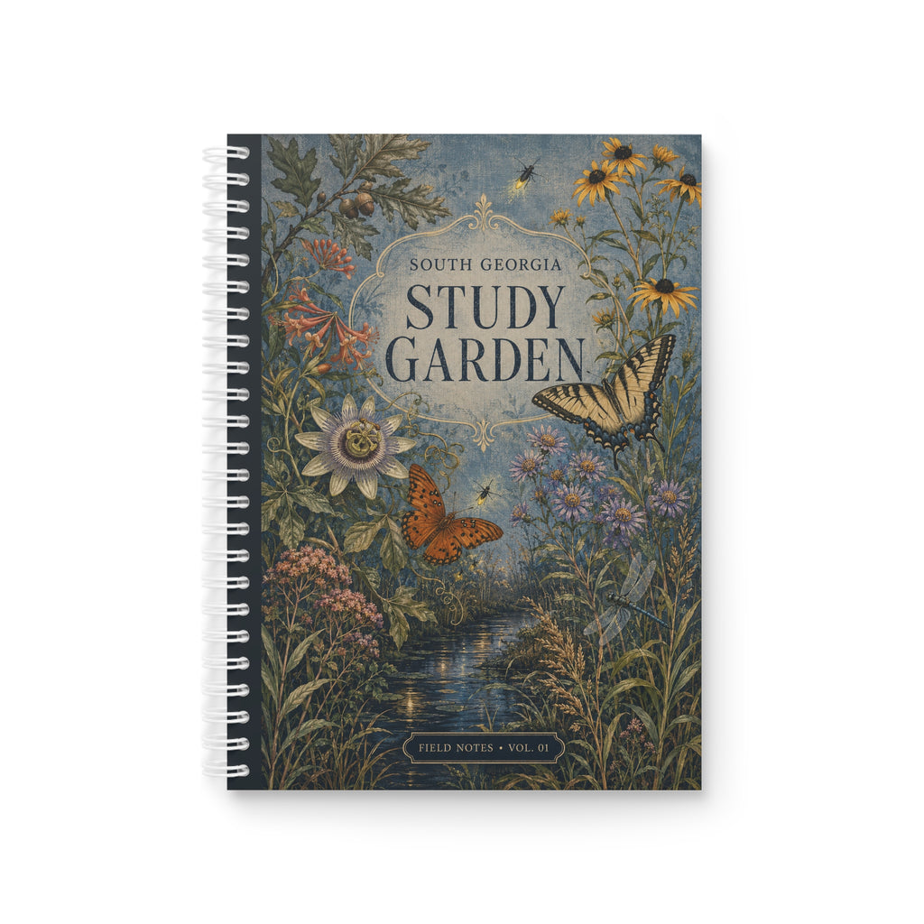 Study Garden Spiral Notebook — Vintage Botanical Cover with Butterflies, Floral Journal for Notes & Botanical Study