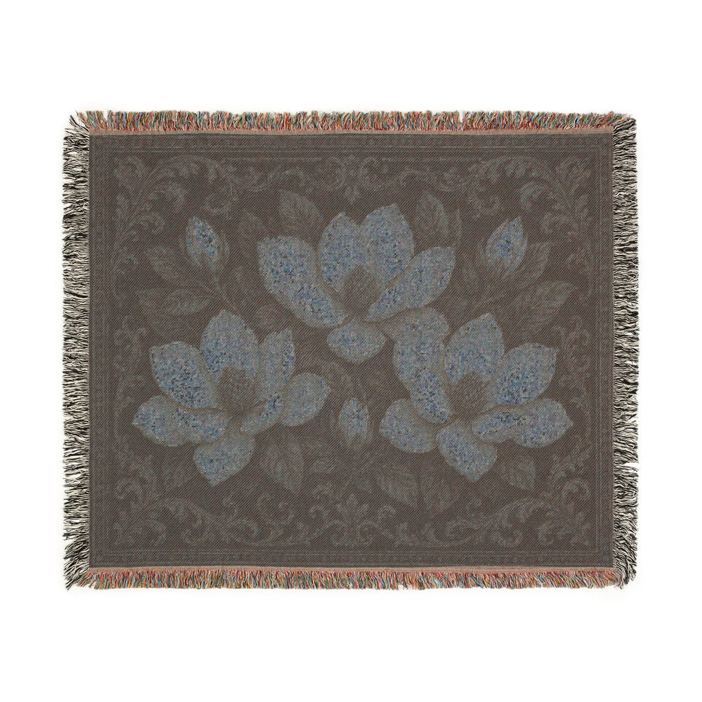 Magnolia Woven Blanket — Southern Magnolia Floral Throw with Fringed Edges