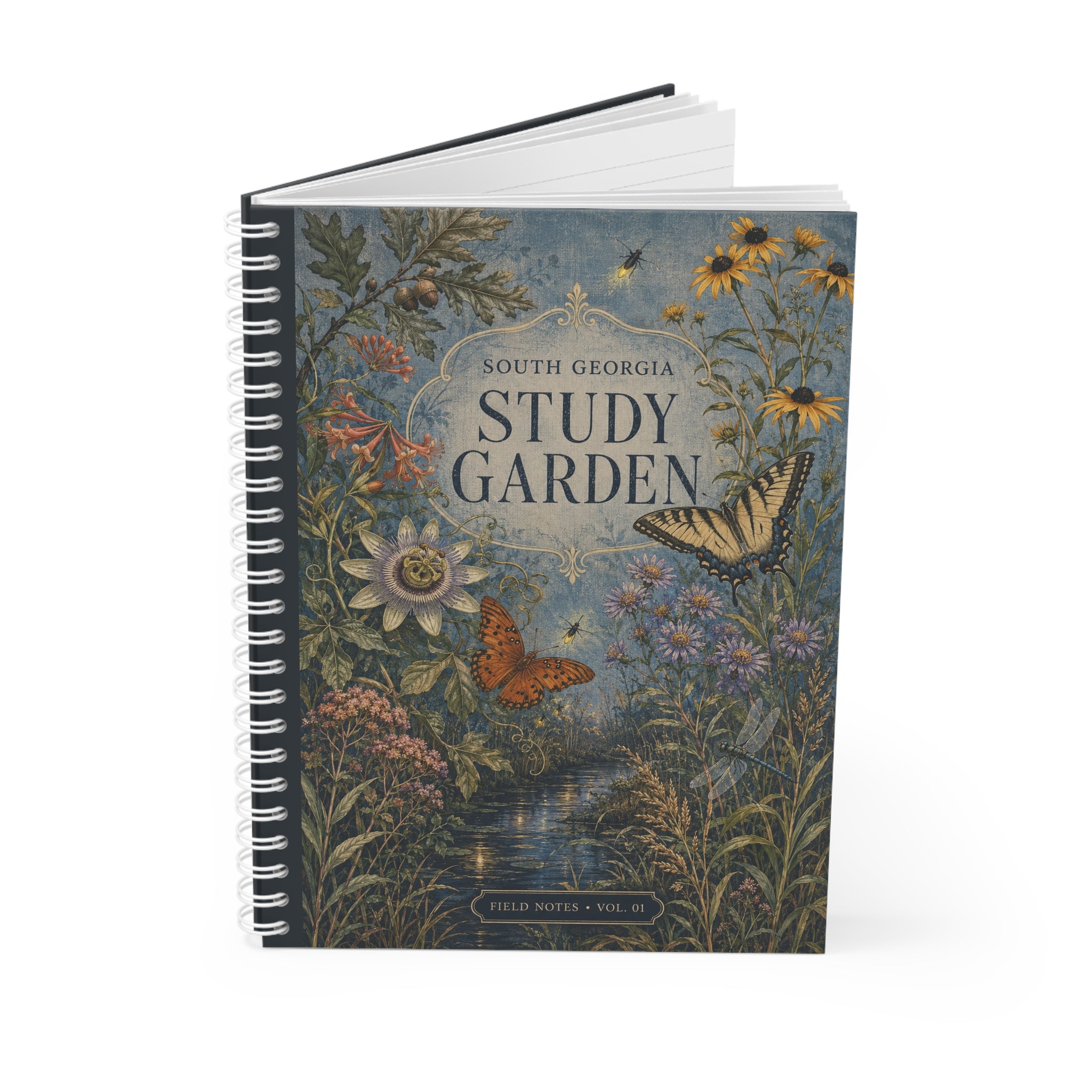 Study Garden Spiral Notebook — Vintage Botanical Cover with Butterflies, Floral Journal for Notes & Botanical Study