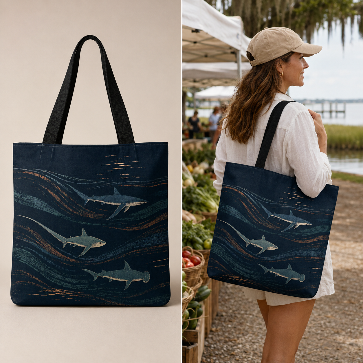 Night School All-Over-Print Shark Tote Bag
