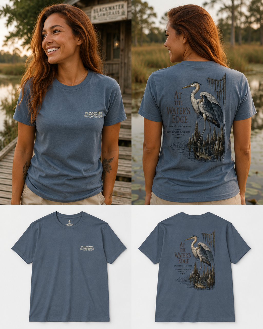 Heron 'At the Water's Edge' Tee - Nature Fishing Graphic T-Shirt