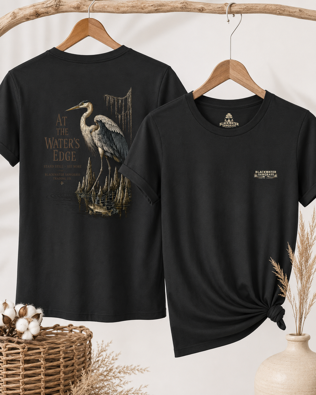 Heron 'At the Water's Edge' Tee - Nature Fishing Graphic T-Shirt