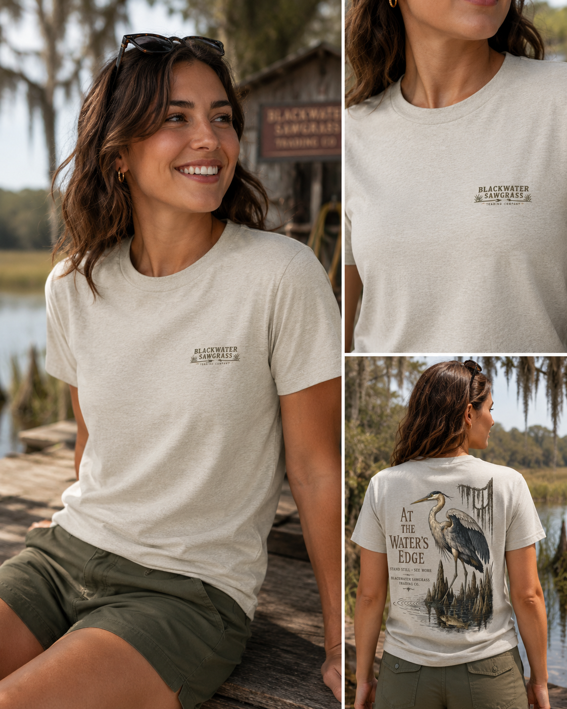 Heron 'At the Water's Edge' Tee - Nature Fishing Graphic T-Shirt