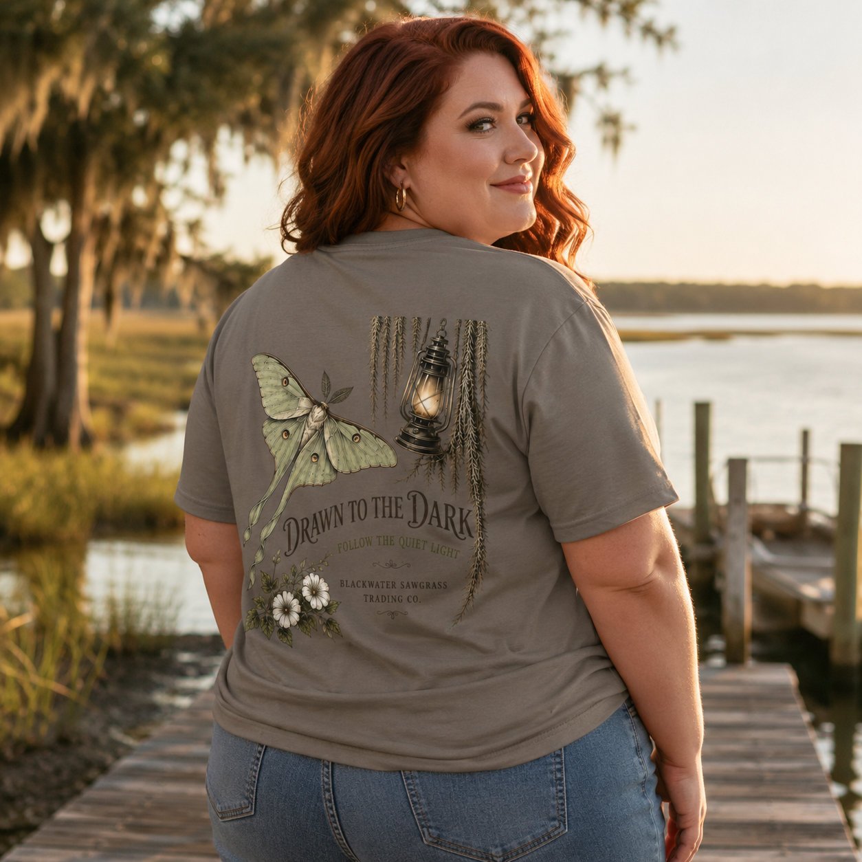 Drawn to the Dark T-Shirt — Moth, Lantern & Floral Graphic Tee