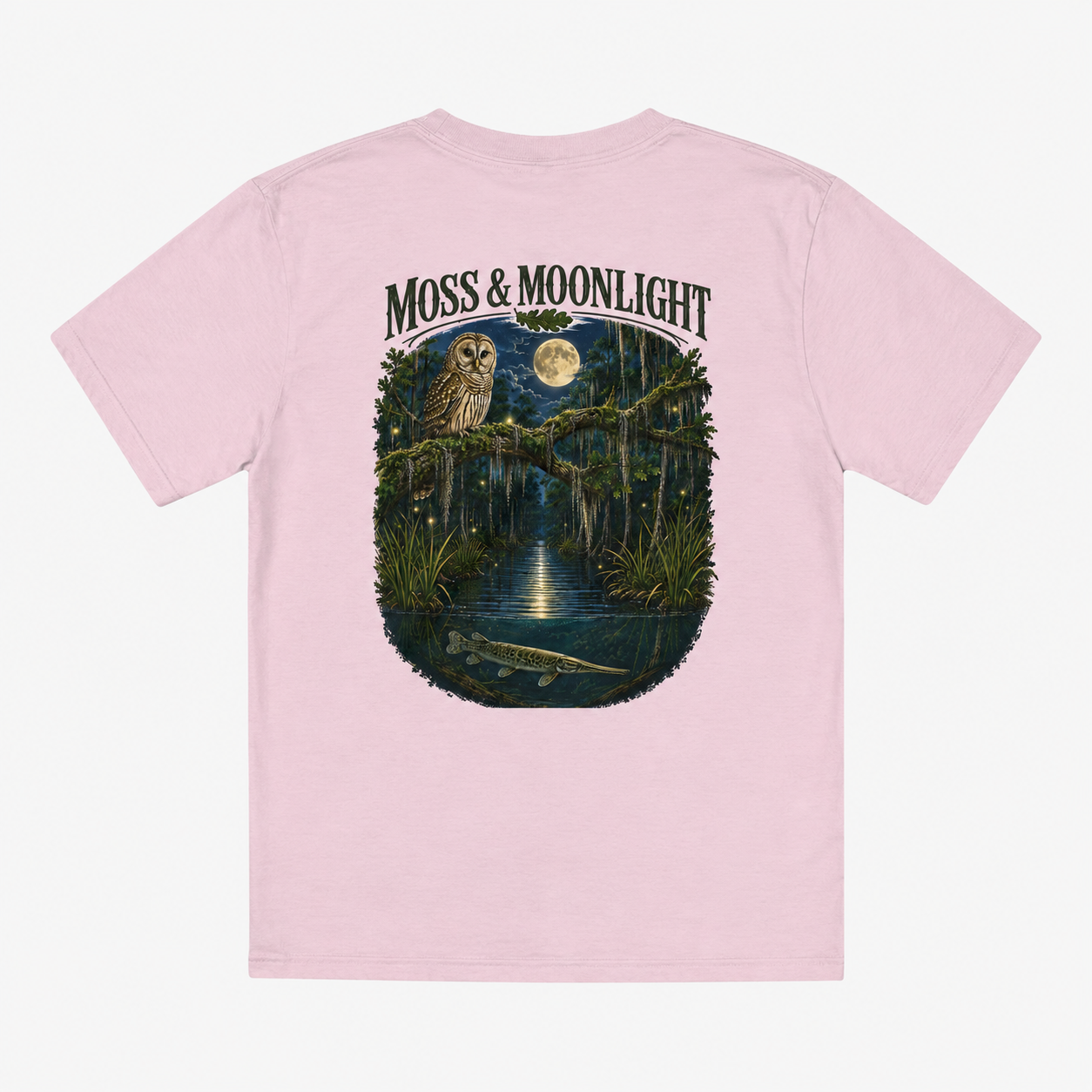 Moss & Moonlight Youth Tee | Swamp Scene (Owl, Alligator, Moonlit Nature)
