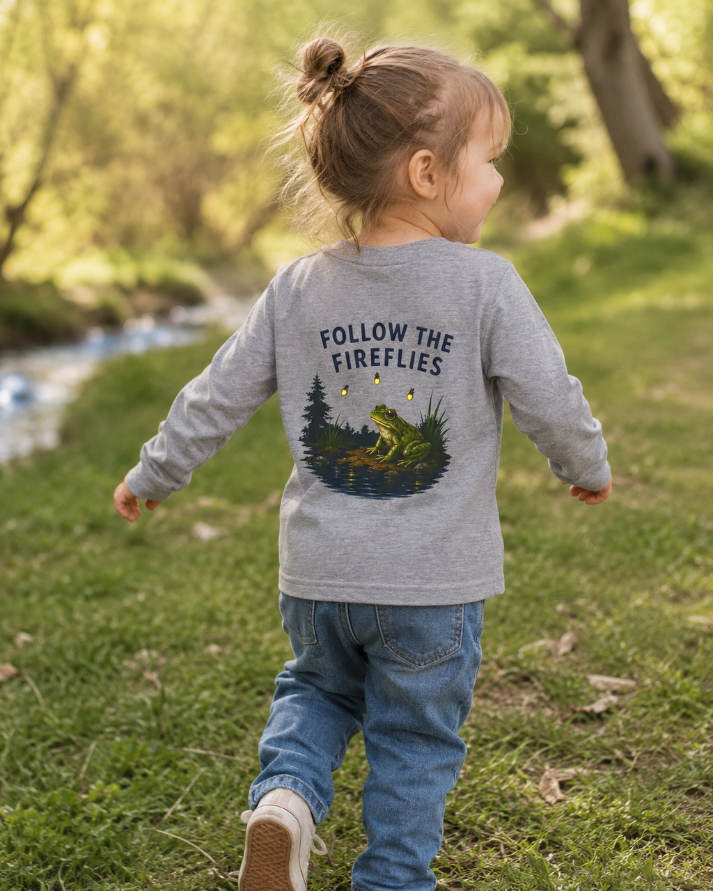 Follow the Fireflies Toddler Long Sleeve Tee | Woodland Night Graphic