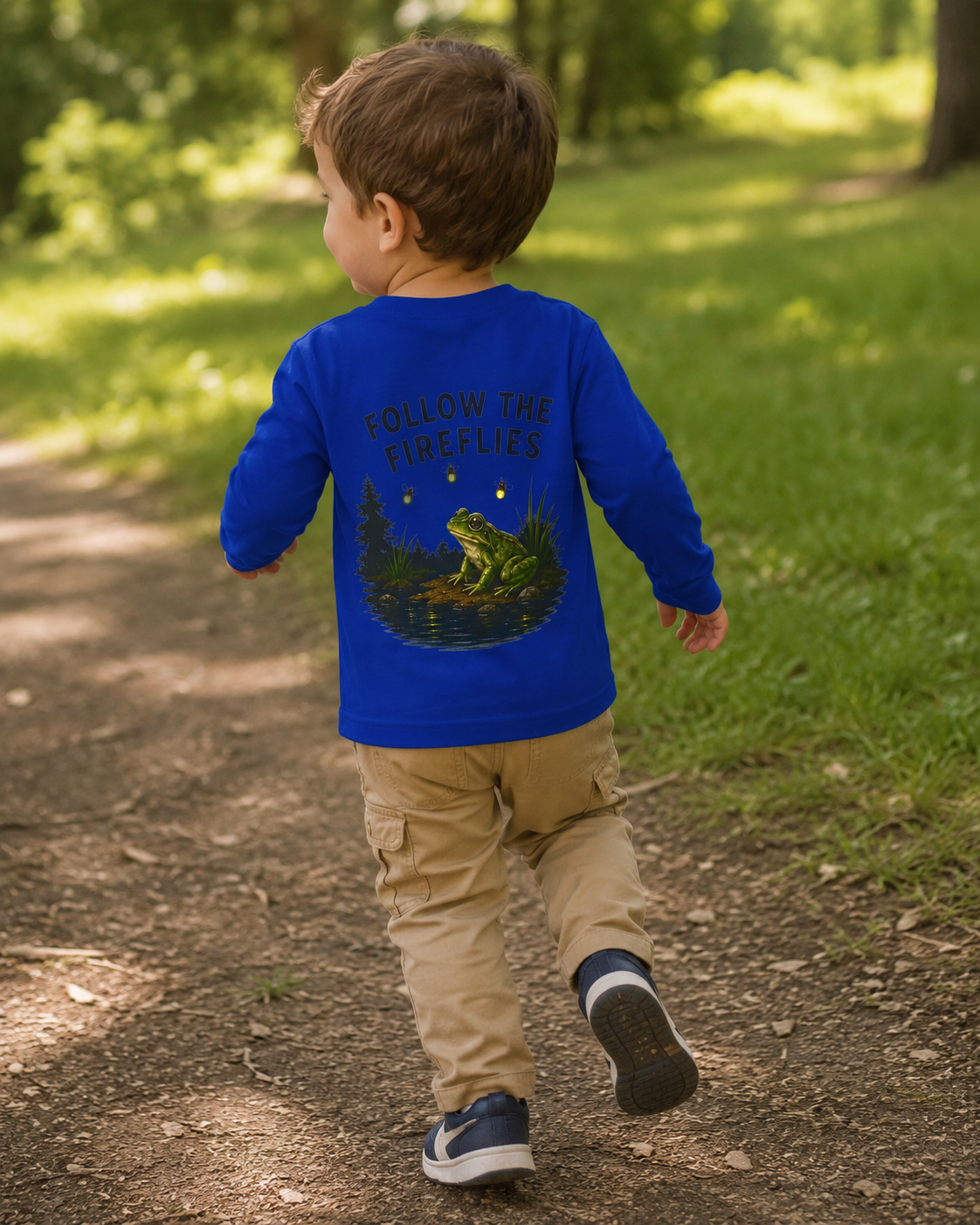 Follow the Fireflies Toddler Long Sleeve Tee | Woodland Night Graphic