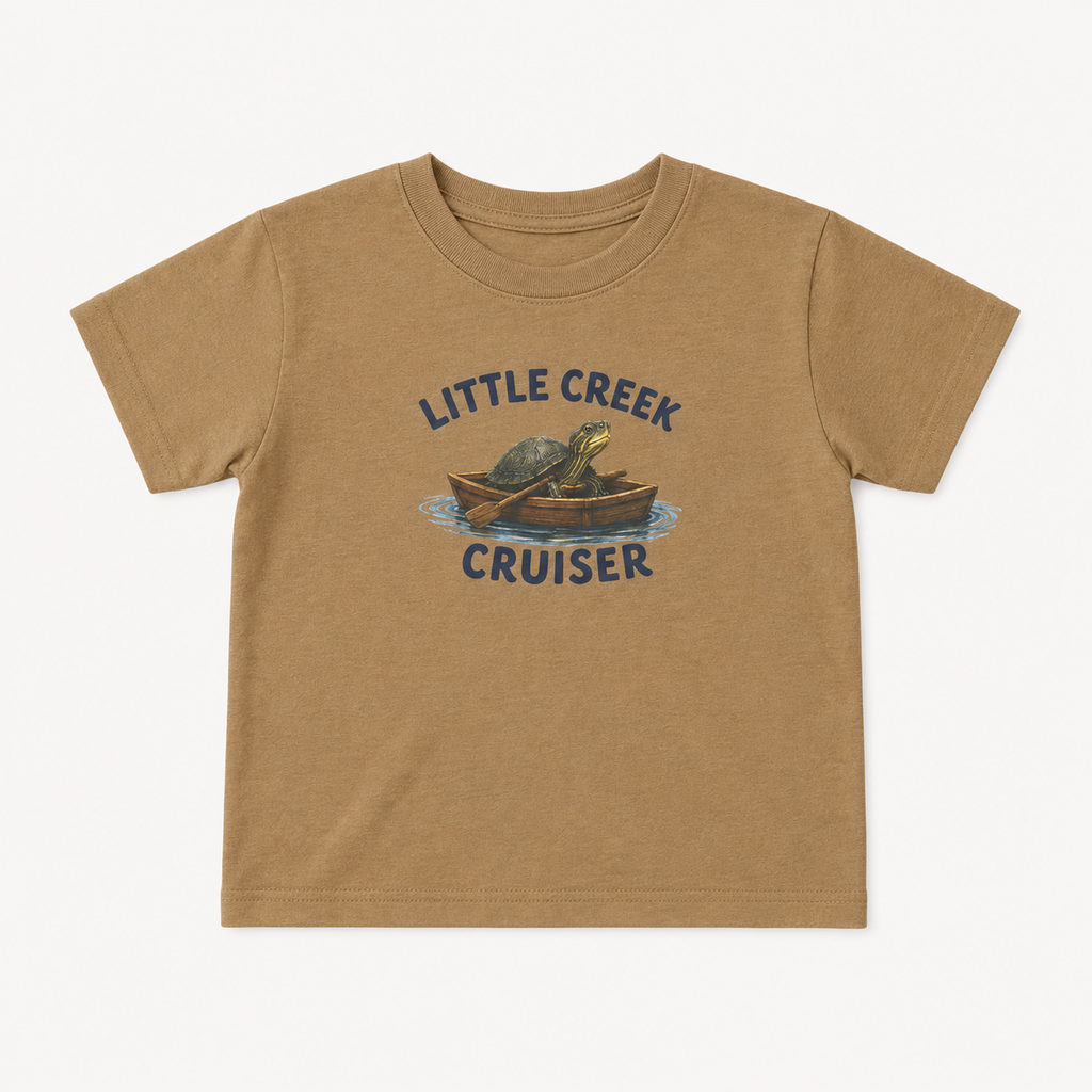 Little Creek Cruiser Toddler Tee — Cute Boat & Turtle Graphic Tee