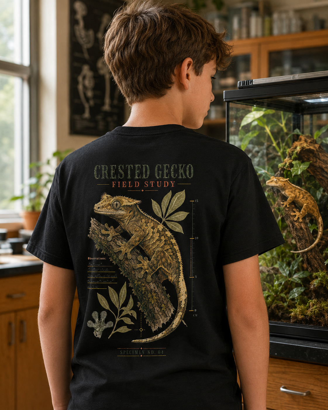 Crested Gecko Kids T-Shirt — Vintage Herpetology Tee for Young Reptile Lovers