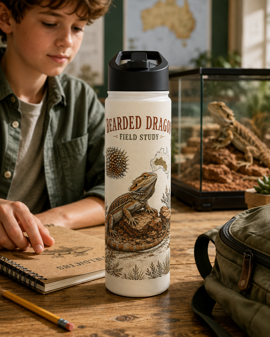Bearded Dragon Field Study Stainless Steel Water Bottle