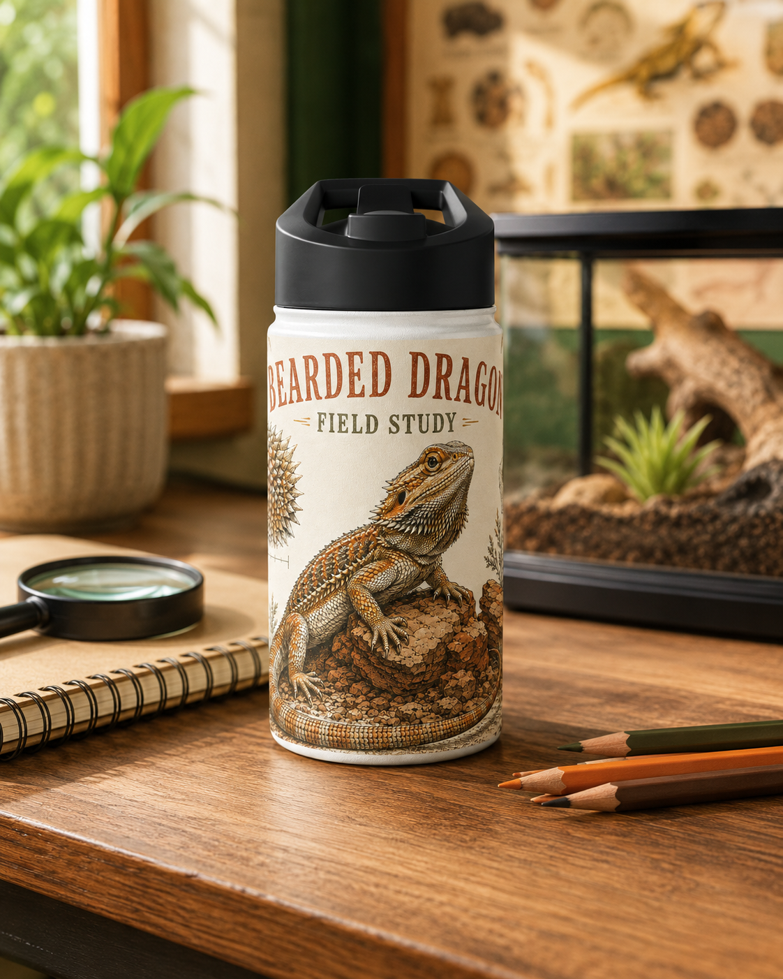 Bearded Dragon Field Study Stainless Steel Water Bottle