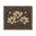 Magnolia Woven Blanket — Southern Magnolia Floral Throw with Fringed Edges