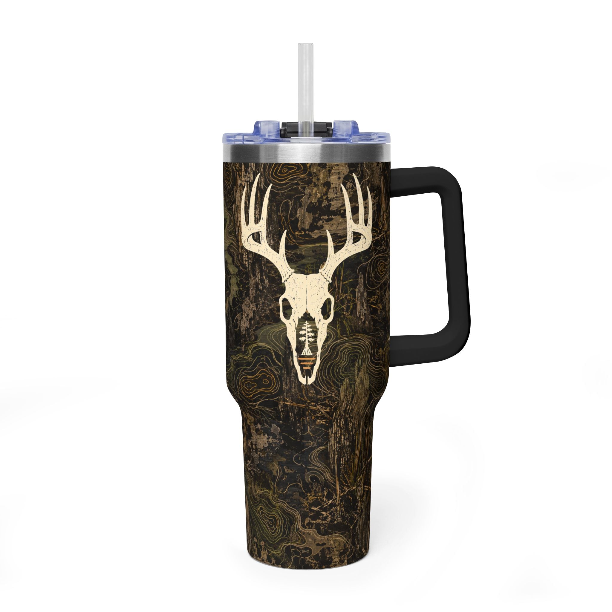 40oz Camo Deer Skull Tumbler – Insulated Vacuum Travel Mug for Hunters & Outdoors