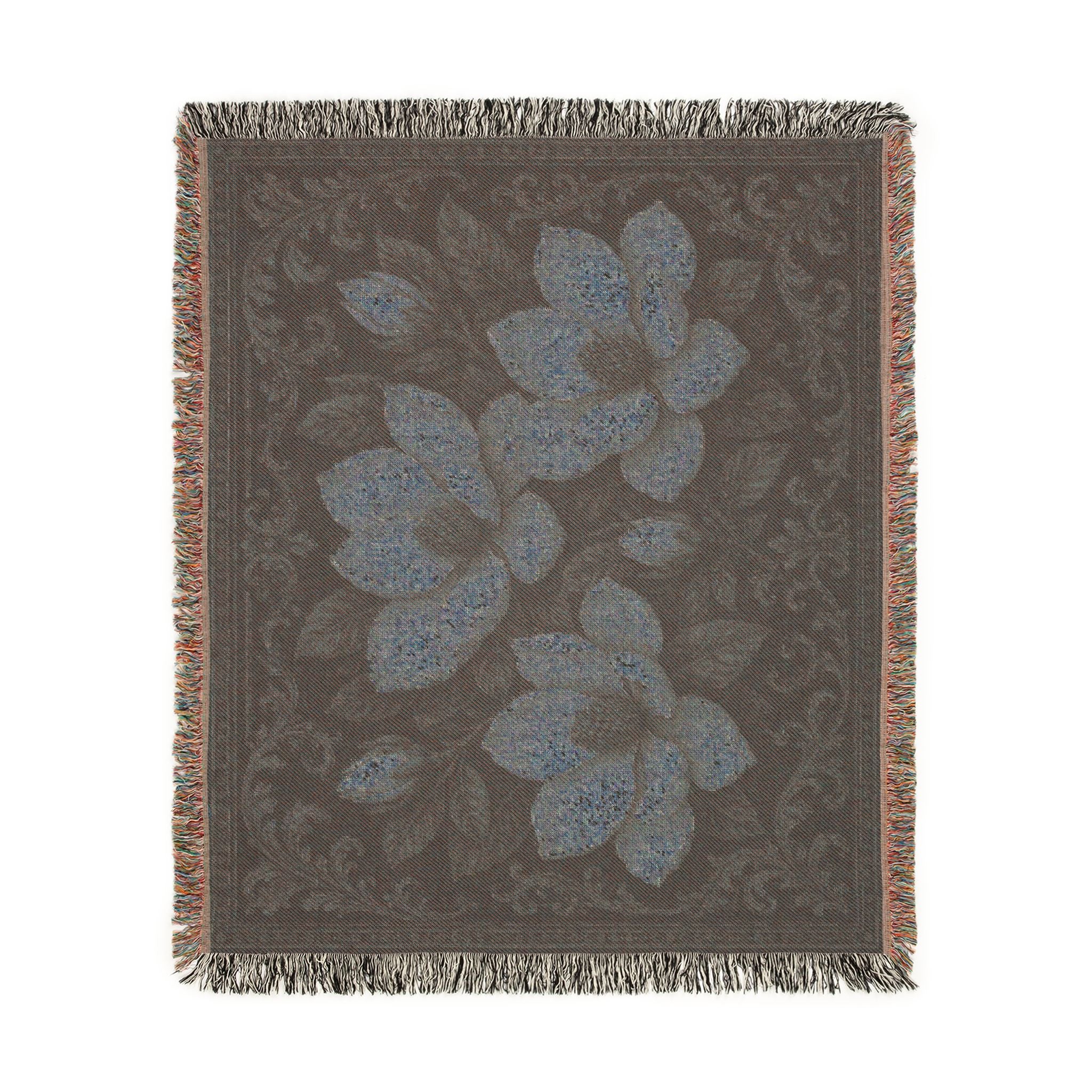 Magnolia Woven Blanket — Southern Magnolia Floral Throw with Fringed Edges