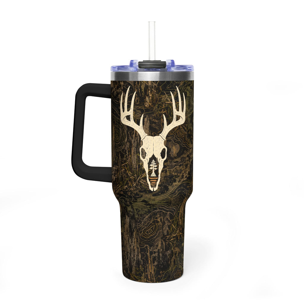 40oz Camo Deer Skull Tumbler – Insulated Vacuum Travel Mug for Hunters & Outdoors