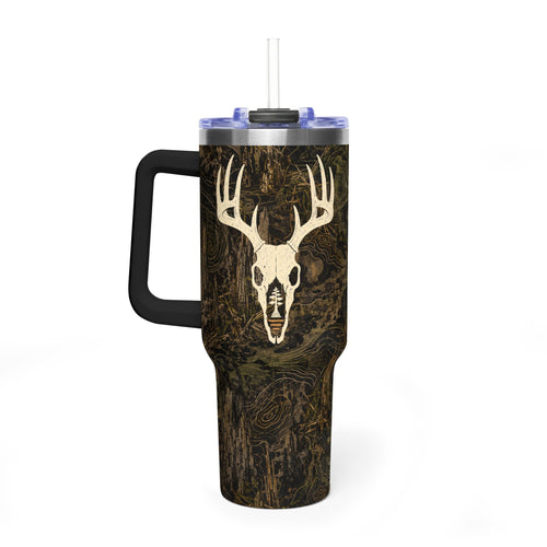 40oz Camo Deer Skull Tumbler – Insulated Vacuum Travel Mug for Hunters & Outdoors